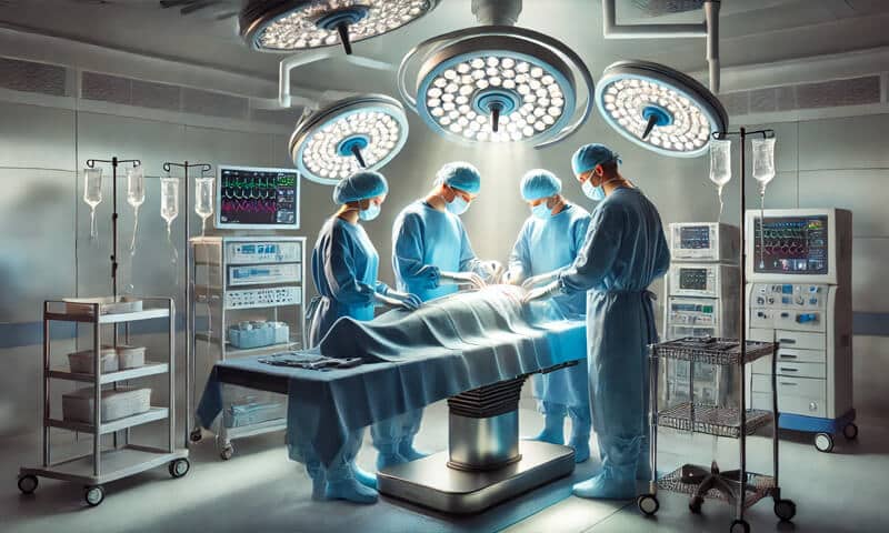 Un'operazione chirurgica in corso in una sala operatoria