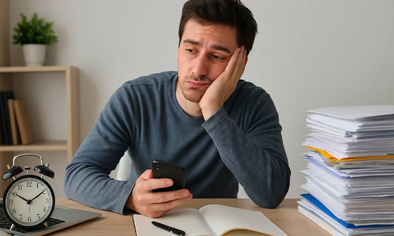 Immagine di un uomo che sta procrastinando